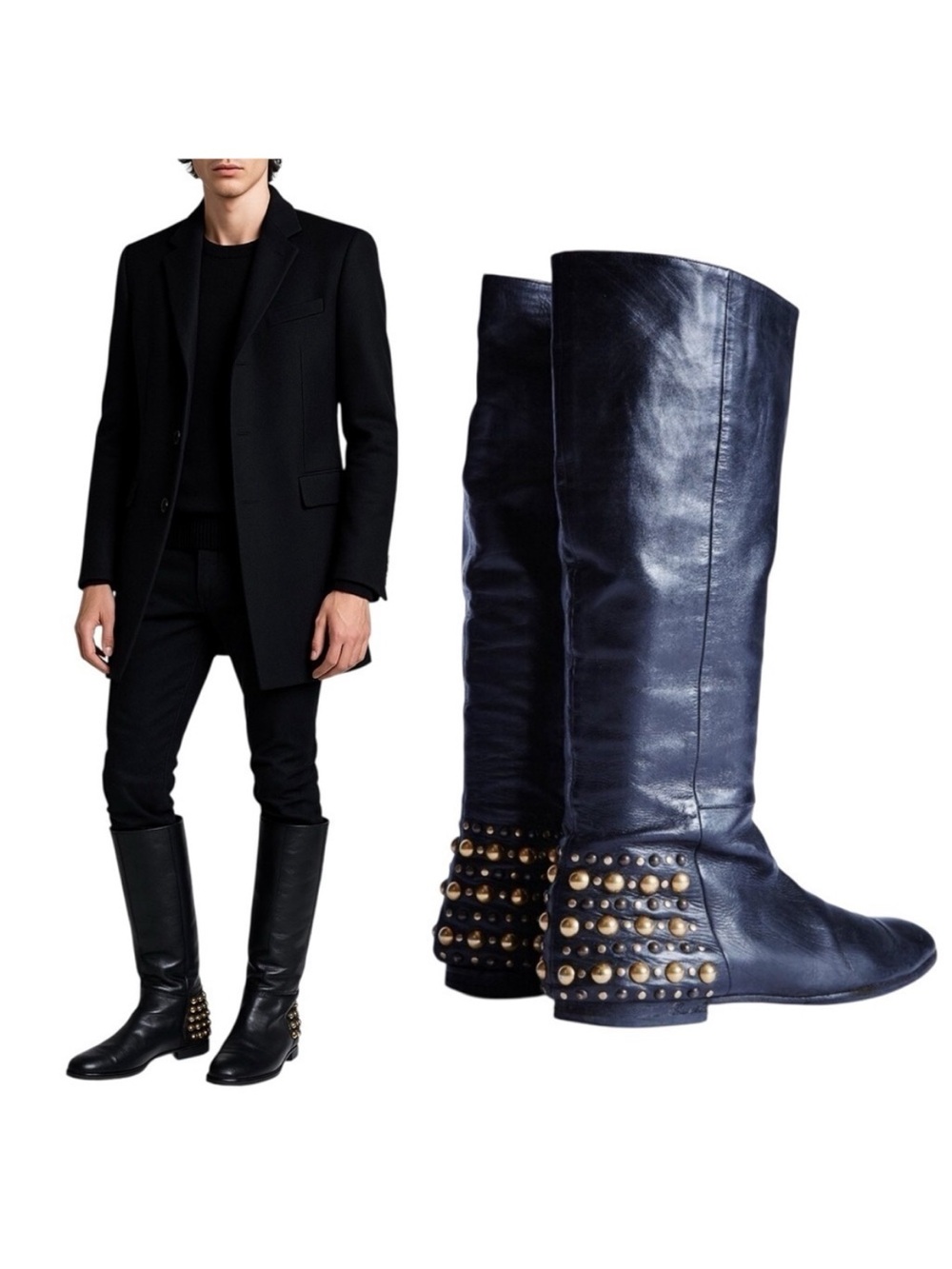 GUCCI Babouska Studded Knee High‎ Tall Leather Boots